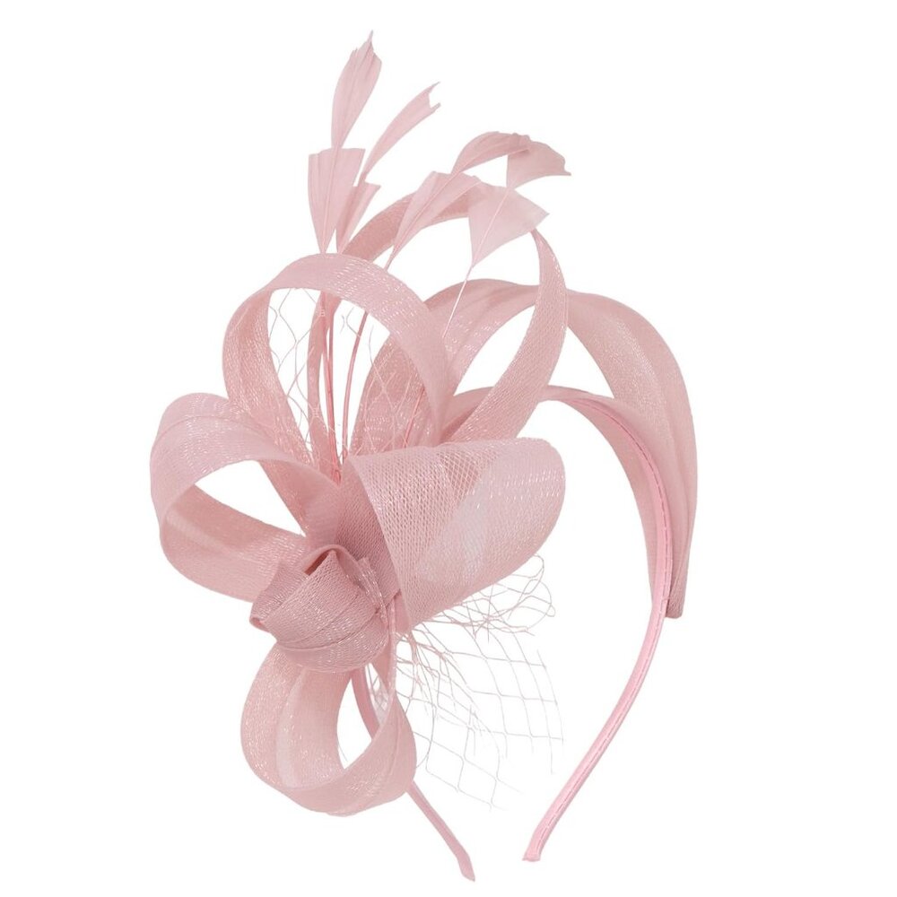 Fascinators Hats Headband with Clips Feather Pink Tea Party Derby Hats Dress 192 - Picture 1 of 7